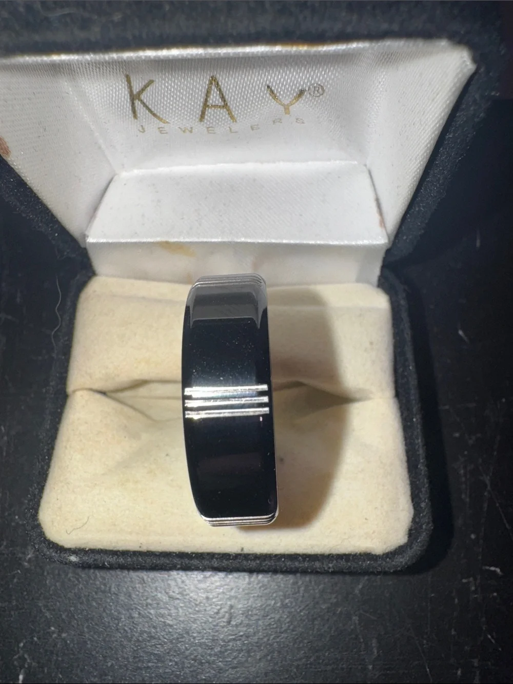 Kay Jewelers Black Men's Ring with Subtle Groove Accents